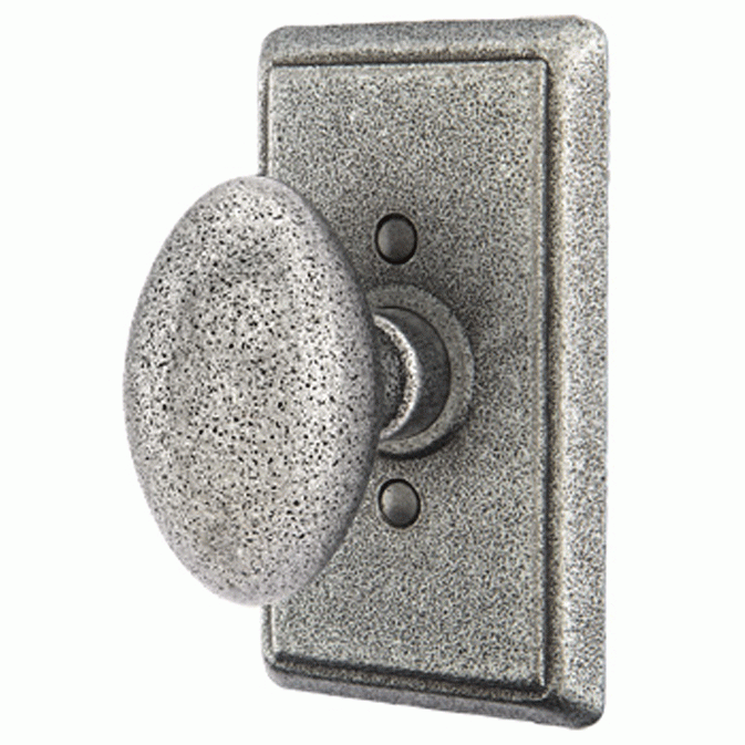 Emtek Solid Brass Savannah Door Knob Set With Rectangular Rosette (Satin Steel Finish) EMTEK