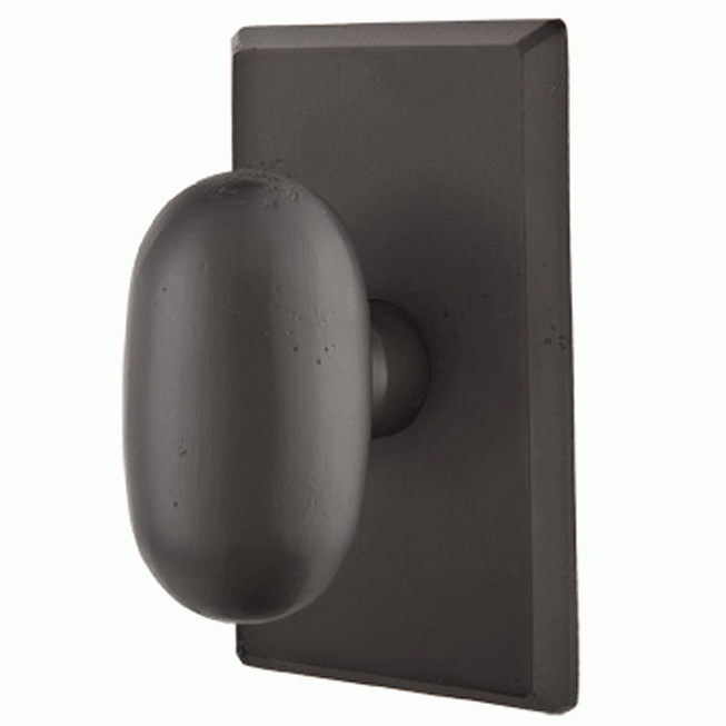 Solid Brass Sandcast Egg Door Knob Set With Rectangular Rosette (Several Finish Options) EMTEK