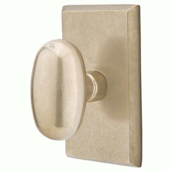 Solid Brass Sandcast Egg Door Knob Set With Rectangular Rosette (Several Finish Options) EMTEK