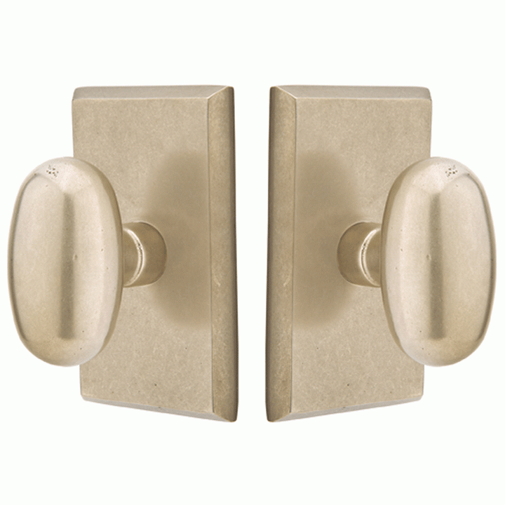 Solid Brass Sandcast Egg Door Knob Set With Rectangular Rosette (Several Finish Options) EMTEK