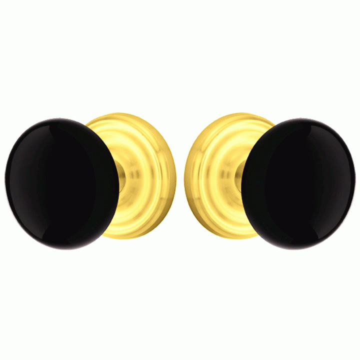 Black Porcelain Ebony Door Knob Set With Regular Rosette (Several Finish Options) EMTEK