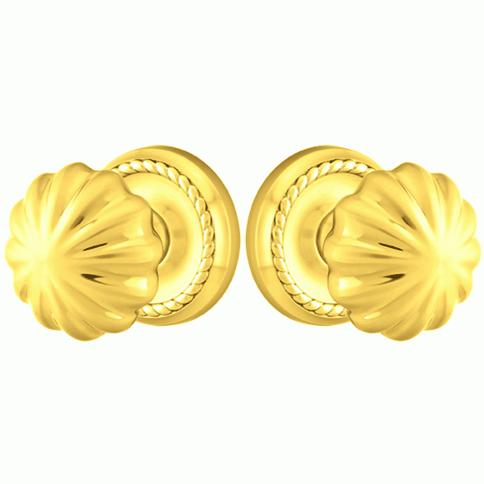 Solid Brass Melon Door Knob Set With Rope Rosette (Several Finish Options) EMTEK