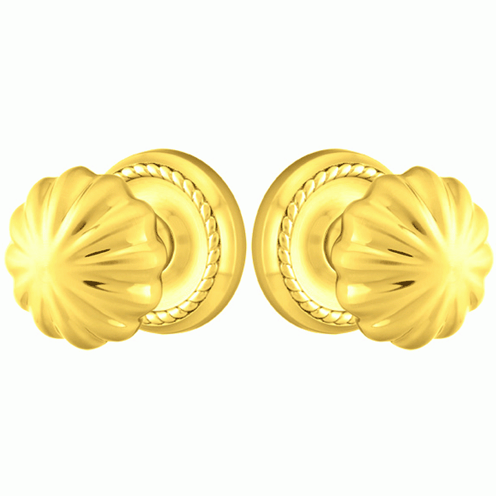 Solid Brass Melon Door Knob Set With Rope Rosette (Several Finish Options) EMTEK