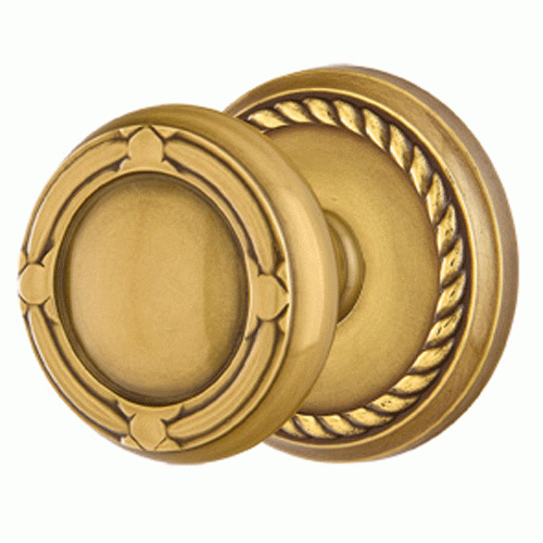 Solid Brass Ribbon & Reed Door Knob Set With Rope Rosette EMTEK