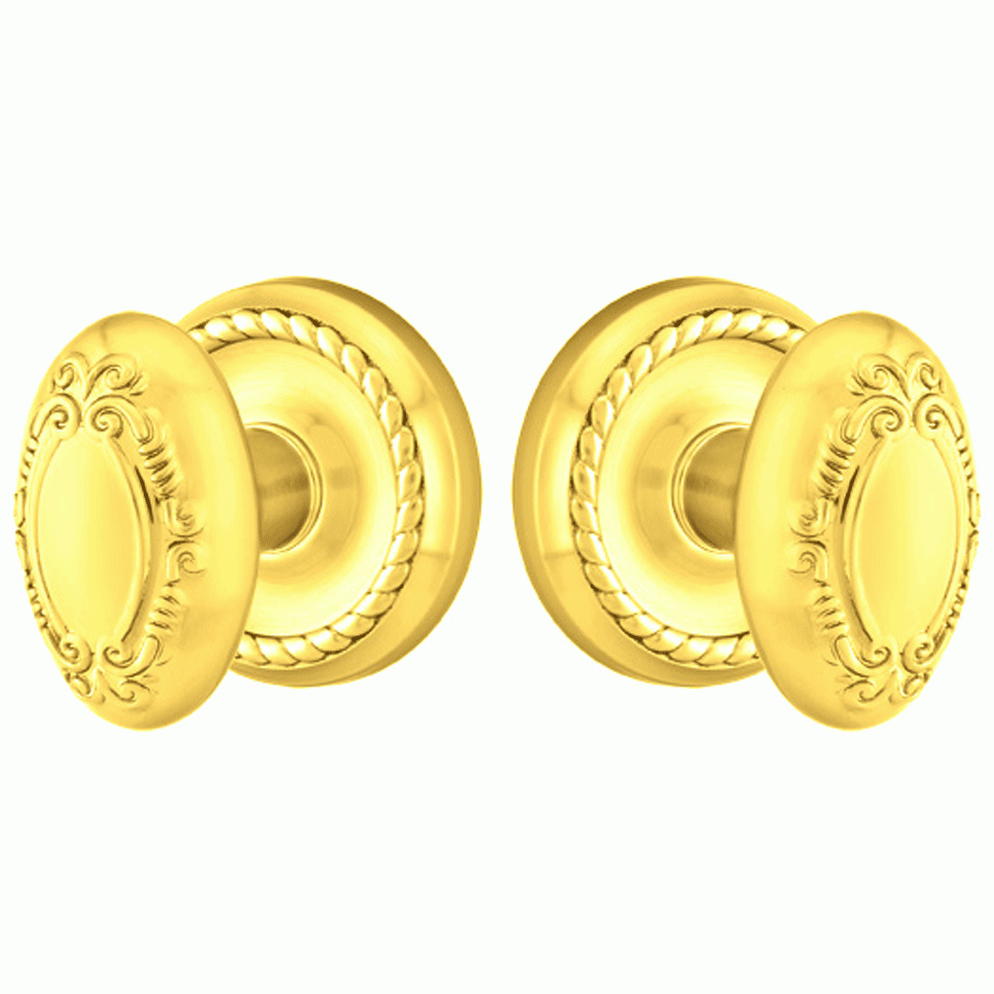 Solid Brass Victoria Door Knob Set With Rope Rosette (Several Finish Options) EMTEK