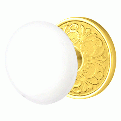 Ice White Porcelain Door Knob Set With Lancaster Rosette EMTEK