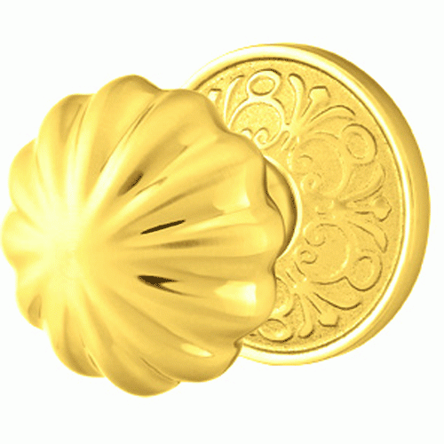 Solid Brass Melon Door Knob Set With Lancaster Rosette (Several Finish Options) EMTEK