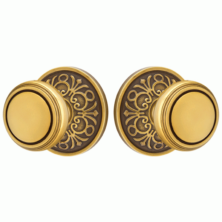 Solid Brass Norwich Door Knob Set With Lancaster Rosette (Several Finish Options) EMTEK