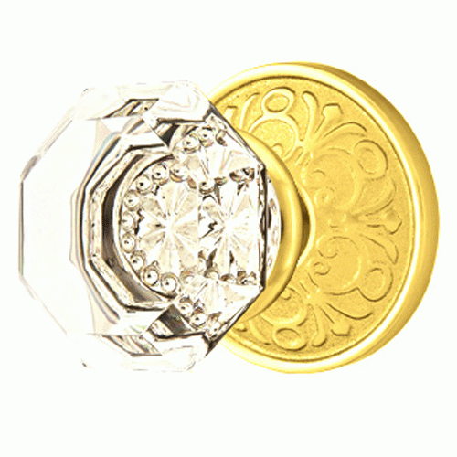 Emtek Crystal Old Town Clear Door Knob Set With Lancaster Rosette (Several Finish Options) EMTEK