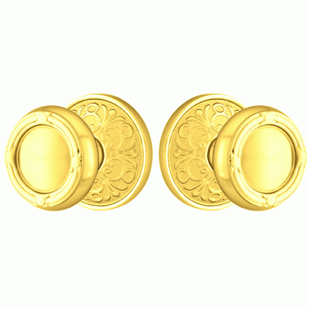 Solid Brass Ribbon & Reed Door Knob Set With Lancaster Rosette (Several Finish Options) EMTEK