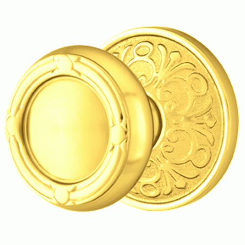 Solid Brass Ribbon & Reed Door Knob Set With Lancaster Rosette (Several Finish Options) EMTEK