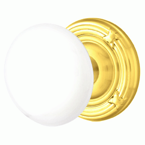 Ice White Porcelain Door Knob Set With Ribbon & Reed Rosette (Several Finish Options) EMTEK