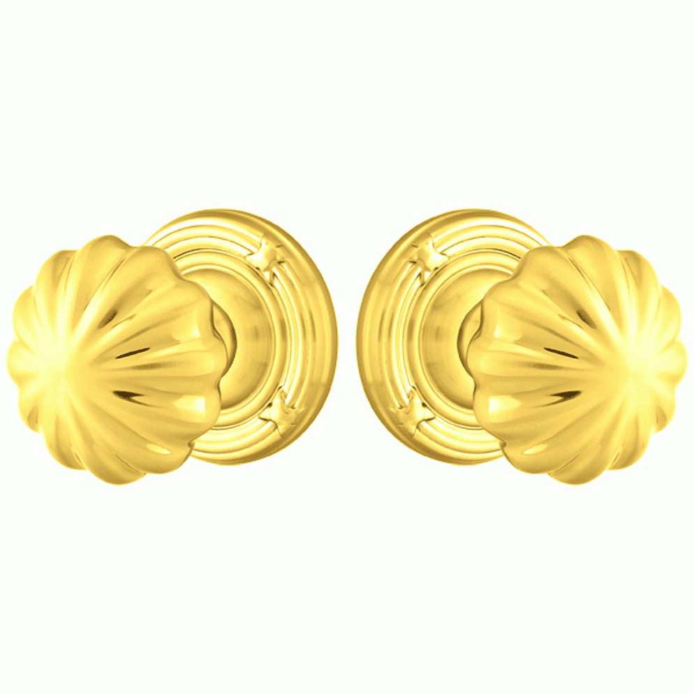 Solid Brass Melon Door Knob Set With Ribbon & Reed Rosette (Several Finish Options) EMTEK