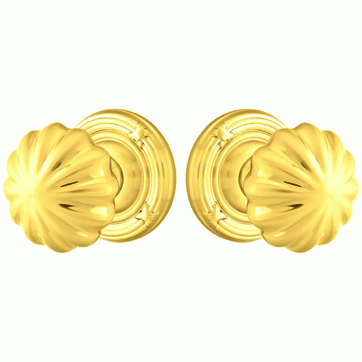 Solid Brass Melon Door Knob Set With Ribbon & Reed Rosette (Several Finish Options) EMTEK