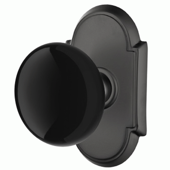 Black Porcelain Ebony Door Knob Set With # 8 Rosette (Several Finish Options) EMTEK