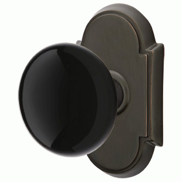 Black Porcelain Ebony Door Knob Set With # 8 Rosette (Several Finish Options) EMTEK