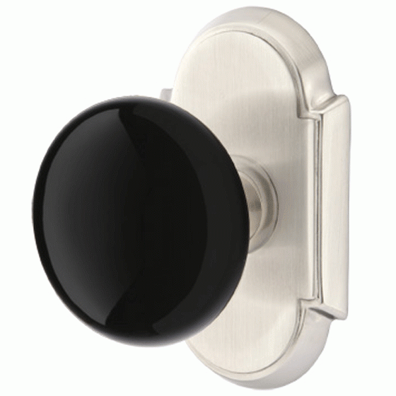 Black Porcelain Ebony Door Knob Set With # 8 Rosette (Several Finish Options) EMTEK