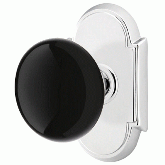 Black Porcelain Ebony Door Knob Set With # 8 Rosette (Several Finish Options) EMTEK