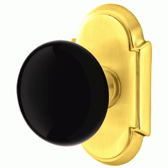 Black Porcelain Ebony Door Knob Set With # 8 Rosette (Several Finish Options) EMTEK