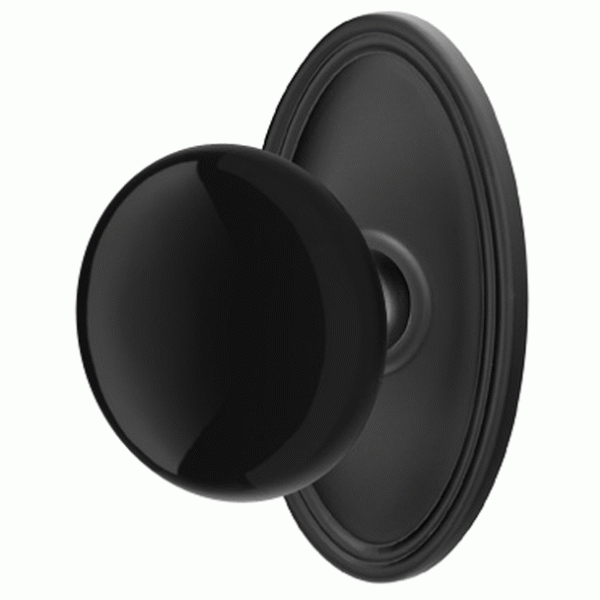 Black Porcelain Ebony Door Knob Set With Oval Rosette (Several Finish Options) EMTEK