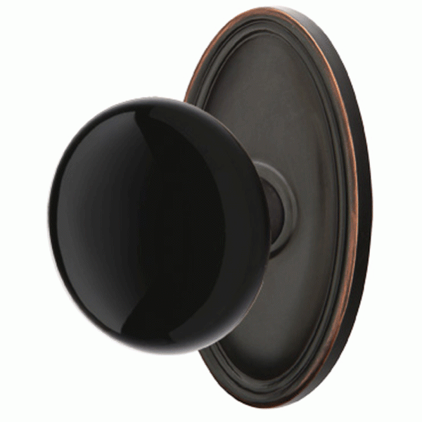 Black Porcelain Ebony Door Knob Set With Oval Rosette (Several Finish Options) EMTEK