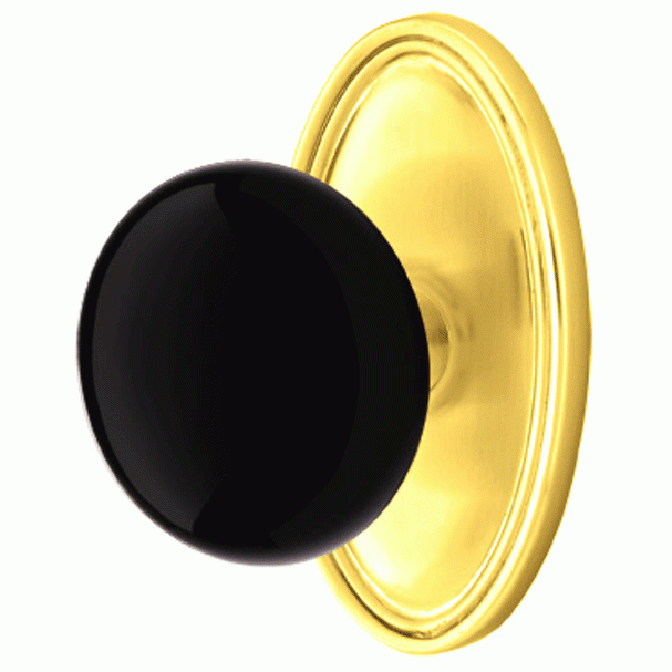 Black Porcelain Ebony Door Knob Set With Oval Rosette (Several Finish Options) EMTEK