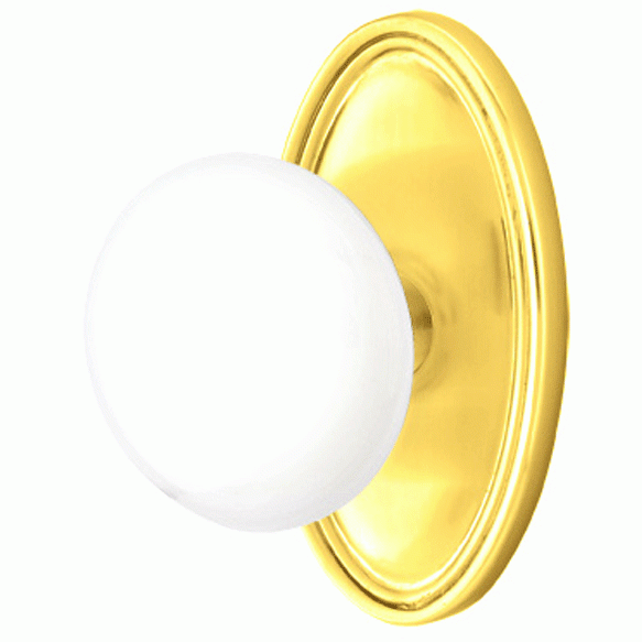 Ice White Porcelain Door Knob Set With Oval Rosette (Several Finish Options) EMTEK