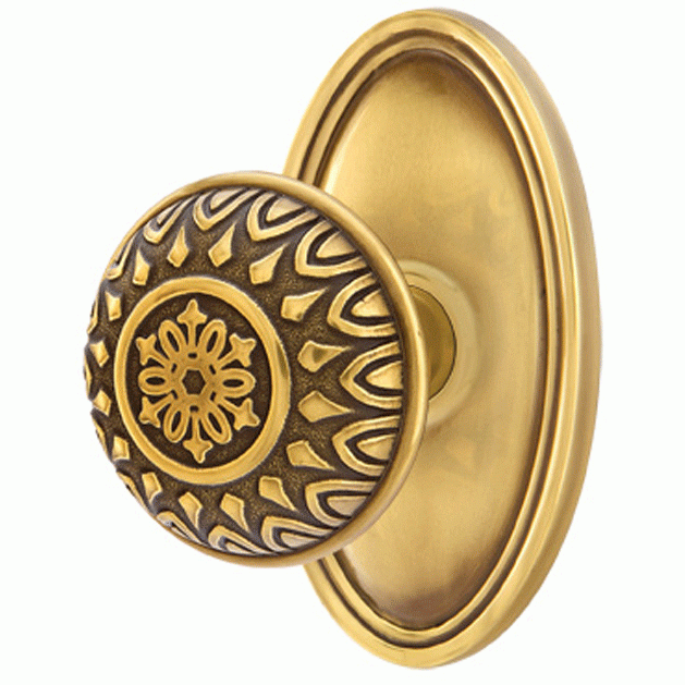 Solid Brass Lancaster Door Knob Set With Oval Rosette (Several Finish Options) EMTEK