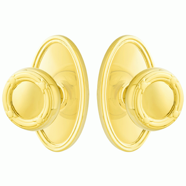 Solid Brass Ribbon & Reed Door Knob Set With Oval Rosette (Several Finish Options) EMTEK