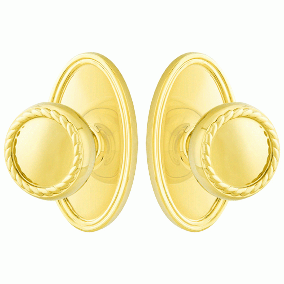 Solid Brass Rope Door Knob Set With Oval Rosette (Several Finish Options) EMTEK