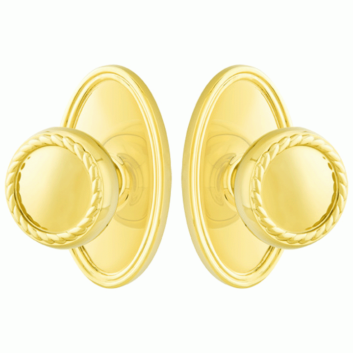 Solid Brass Rope Door Knob Set With Oval Rosette (Several Finish Options) EMTEK