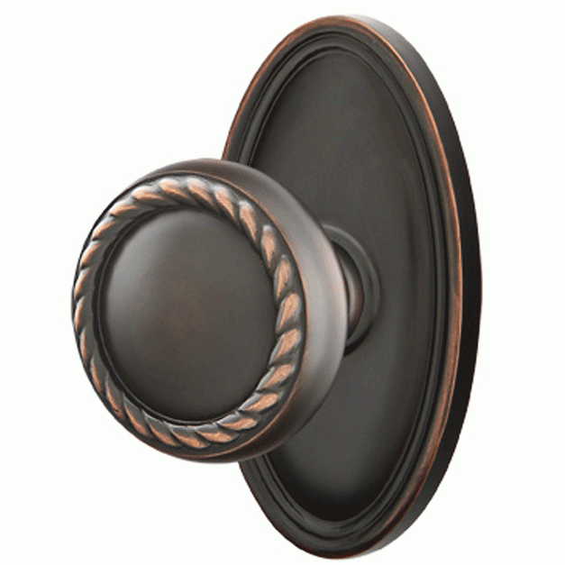 Solid Brass Rope Door Knob Set With Oval Rosette (Several Finish Options) EMTEK