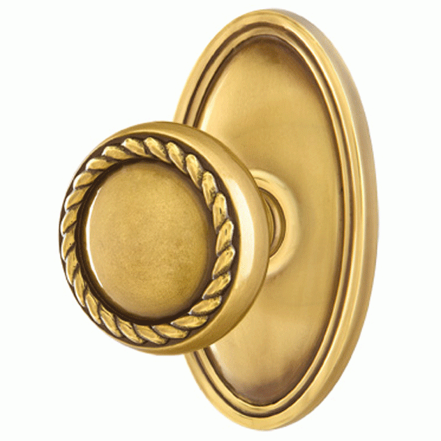 Solid Brass Rope Door Knob Set With Oval Rosette (Several Finish Options) EMTEK