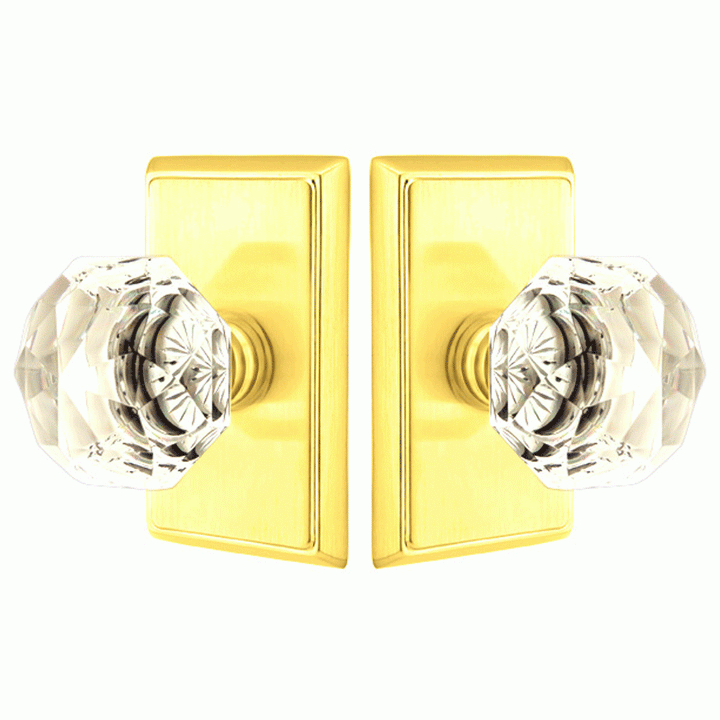 Diamond Crystal Door Knob Set With Rectangular Rosette (Several Finish Options) EMTEK