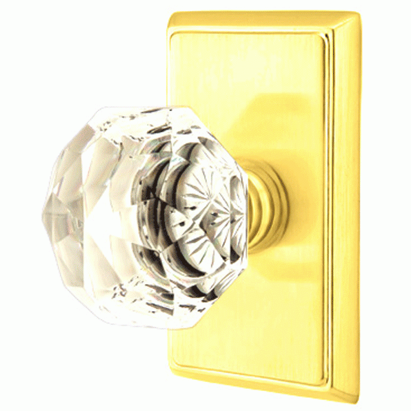 Diamond Crystal Door Knob Set With Rectangular Rosette (Several Finish Options) EMTEK