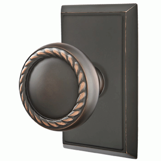 Solid Brass Rope Door Knob Set With Rectangular Rosette (Several Finish Options) EMTEK