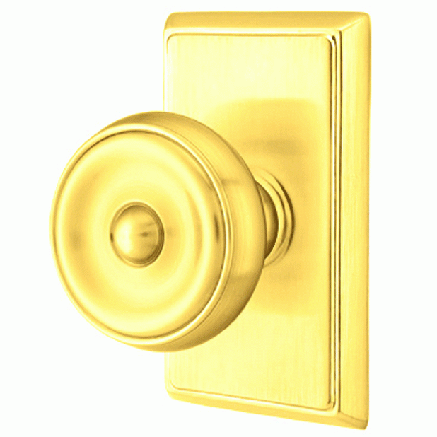 Solid Brass Waverly Door Knob Set With Rectangular Rosette (Several Finish Options) EMTEK