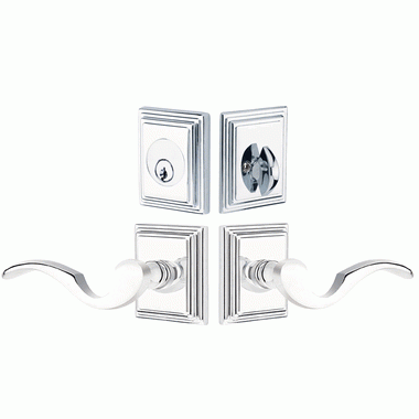 Emtek Solid Brass Cortina Door Lever Deadbolt with Wilshire Rosette (Polished Chrome Finish) EMTEK