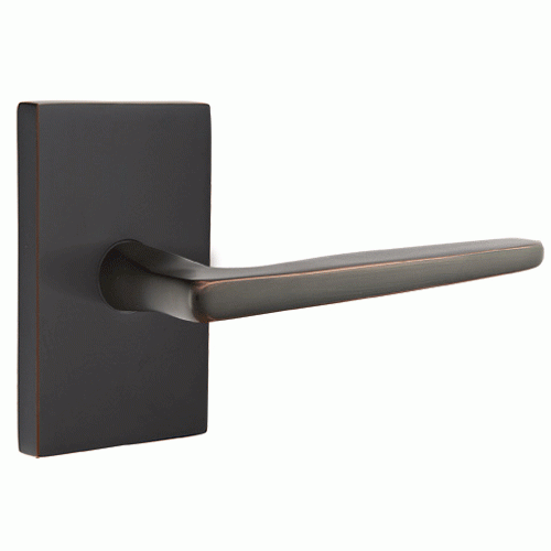 Brass Modern Hardware - Privacy Hermes Left Handed Door Lever with Modern Rectangular Rosette in Oil Rubbed Bronze - 5212HERLHUS10B - Emtek Hardware EMTEK