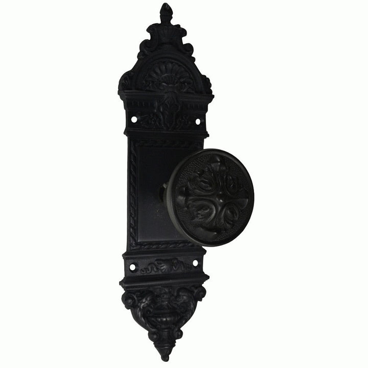 L'Enfant Small Backplate Door Set with Romanesque Door Knobs (Several Finishes Available)
