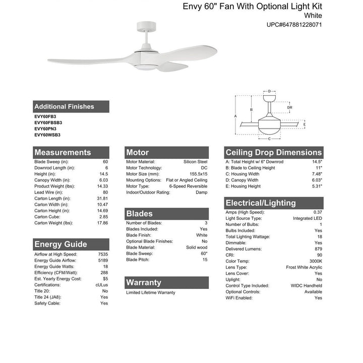 60" Envy in White w/ White Blades CRAFTMADE