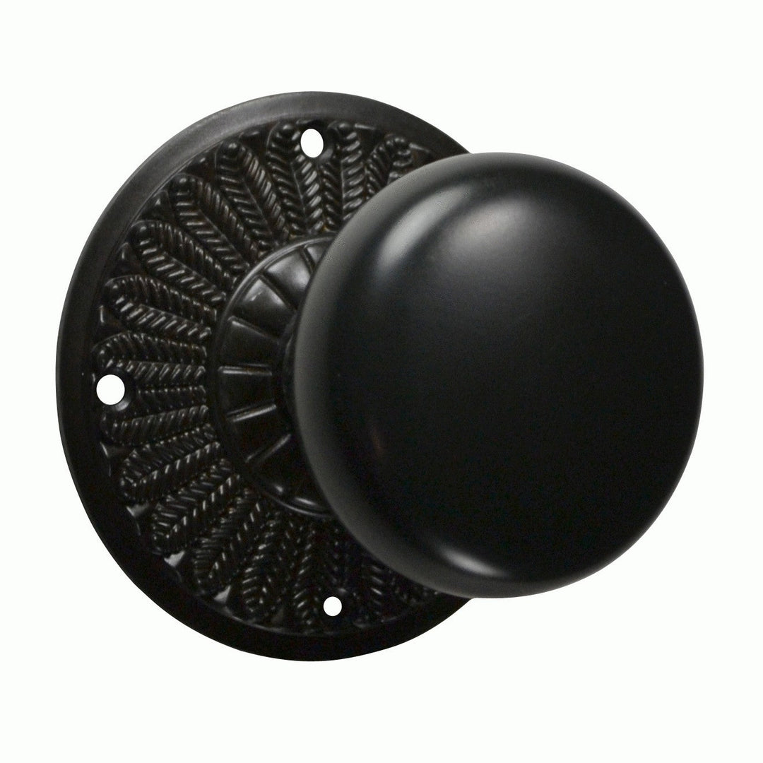 Feather Rosette Door Set with Round Brass Door Knobs (Several Finishes Available)