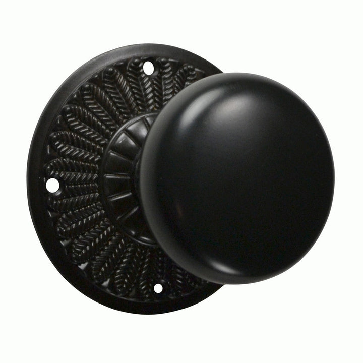 Feather Rosette Door Set with Round Brass Door Knobs (Several Finishes Available)
