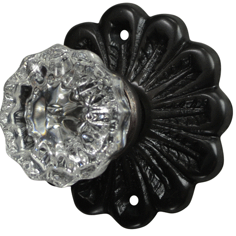 Maltesia Flower Rosette Door Set with Fluted Crystal Door Knobs (Several Finishes Available) COPPER MOUNTAIN HARDWARE