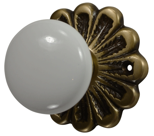 Maltesia Flower Rosette Door Set with White Porcelain Door Knobs (Several Finishes Available) COPPER MOUNTAIN HARDWARE