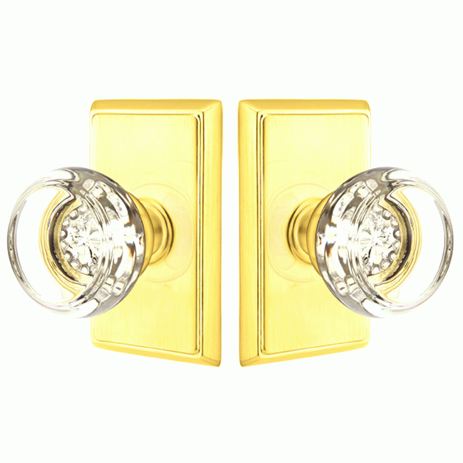 Crystal Georgetown Door Knob Set With Rectangular Rosette (Several Finish Options) EMTEK