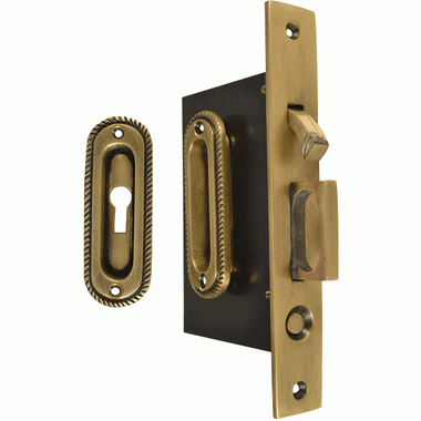 Georgian Oval Pattern Single Pocket Privacy (Lock) Style Door Set (Antique Brass) COPPER MOUNTAIN HARDWARE