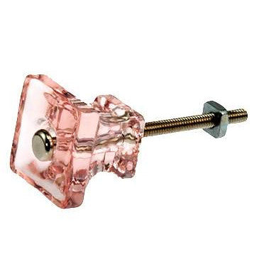 1 1/4 Inch Square Depression Pink Glass Knobs COPPER MOUNTAIN HARDWARE