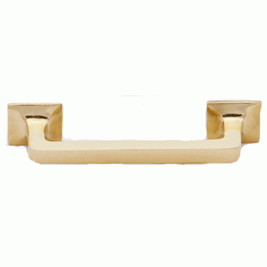 4 1/4 Inch Overall (3.00 Inch c-c) Solid Brass Square Traditional Pull (Polished Brass Finish) COPPER MOUNTAIN HARDWARE