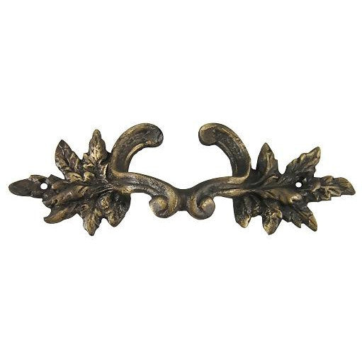 6 Inch Overall (4 3/8 Inch c-c) Solid Brass Ornate French Leaves Pull (Antique Brass Finish) COPPER MOUNTAIN HARDWARE